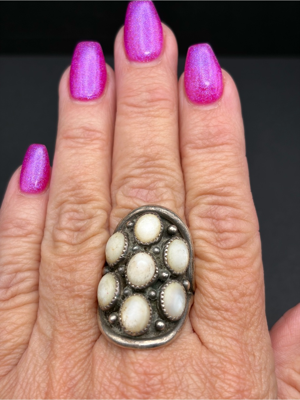 Vintage Kenneth Etsitty Navajo Sterling MOP Cluster Ring Signed E Sz 10